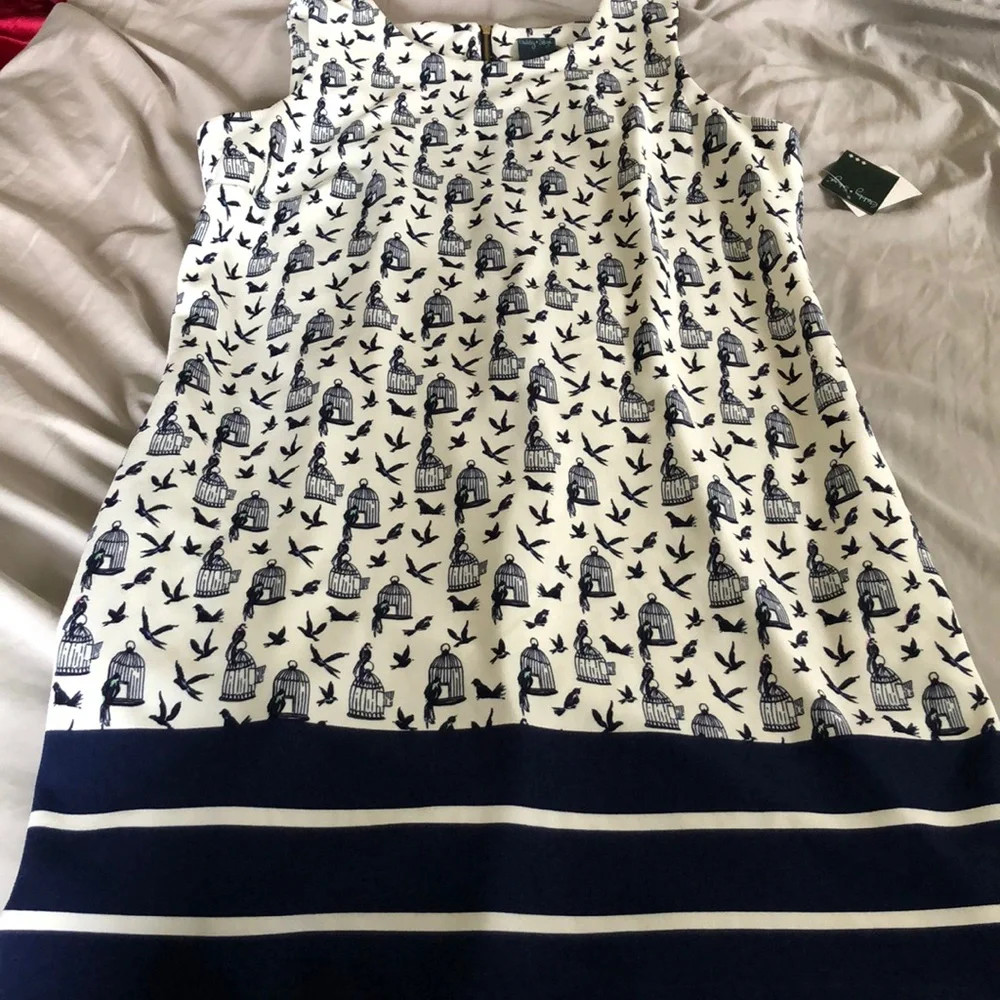 NEW! Gabby Skye Birdcage Print Shift Dress Birds Mod‎ Coastal Grandmother - Picture 4 of 13